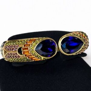 Heidi Daus Hinged Bracelet Blue Teardrop Rhinestone Multicolor Baguette Pave 7”